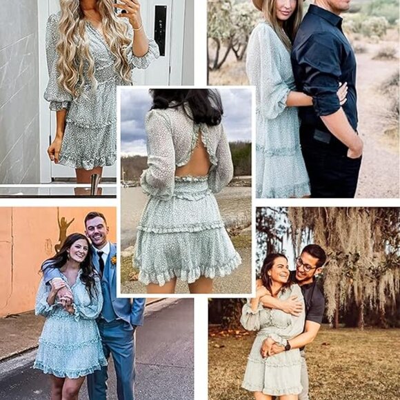 Long Sleeve Ruffle Layer A Line Chiffon Swing Mini Dress - Picture 4 of 5